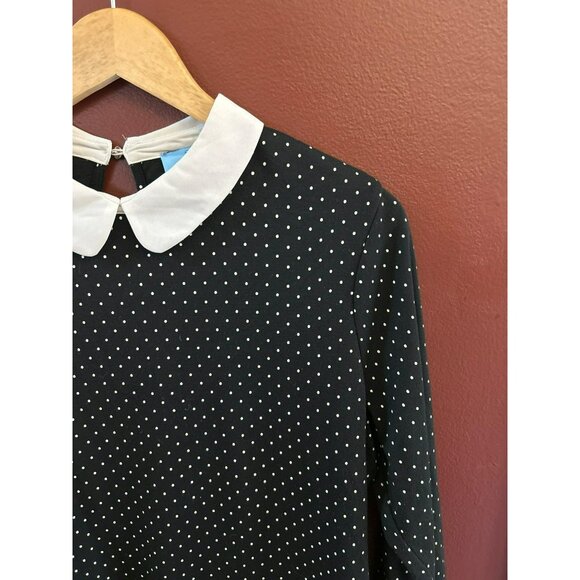 CeCe Black & White Wednesday Polka Dot Blouse Peter Pan Collar Large Long Sleeve - Picture 2 of 5